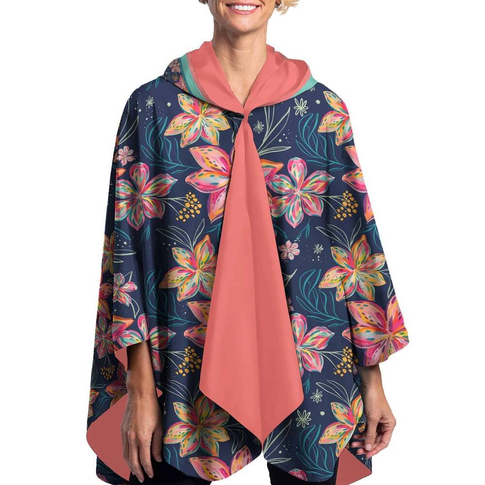 NEW RAINCAPER ettavee bold flowers floral poncho in blue